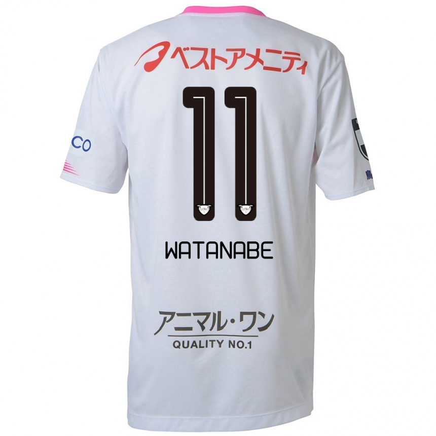 Kids Football Shion Watanabe #11 White Blue Pink Away Jersey 2024/25 T-Shirt Nz