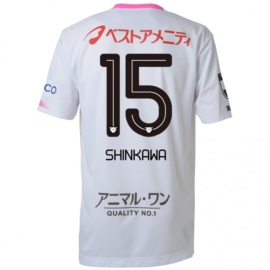 Kids Football Shion Shinkawa #15 White Blue Pink Away Jersey 2024/25 T-Shirt Nz