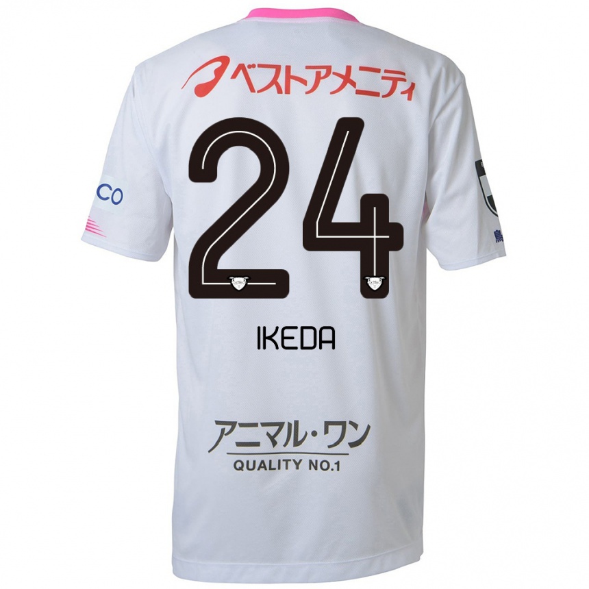 Kids Football Tokia Ikeda #24 White Blue Pink Away Jersey 2024/25 T-Shirt Nz