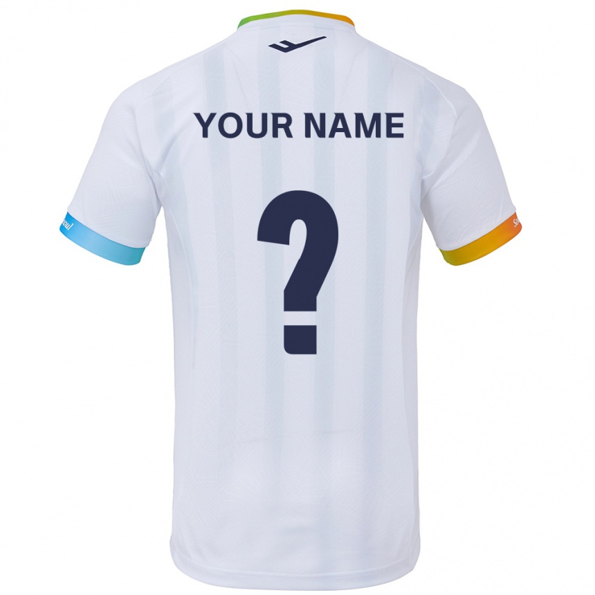 Kids Football Your Name #0 White Blue Away Jersey 2024/25 T-Shirt Nz