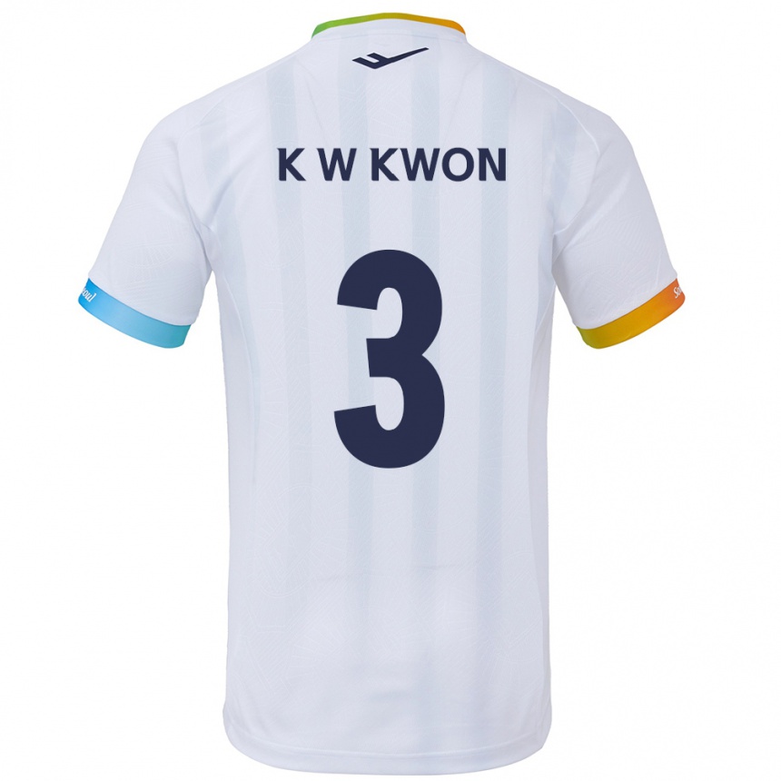 Kids Football Wan-Kyu Kwon #3 White Blue Away Jersey 2024/25 T-Shirt Nz