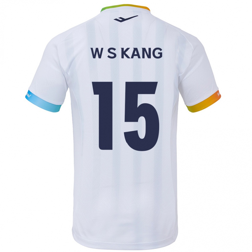 Kids Football Sang-Woo Kang #15 White Blue Away Jersey 2024/25 T-Shirt Nz