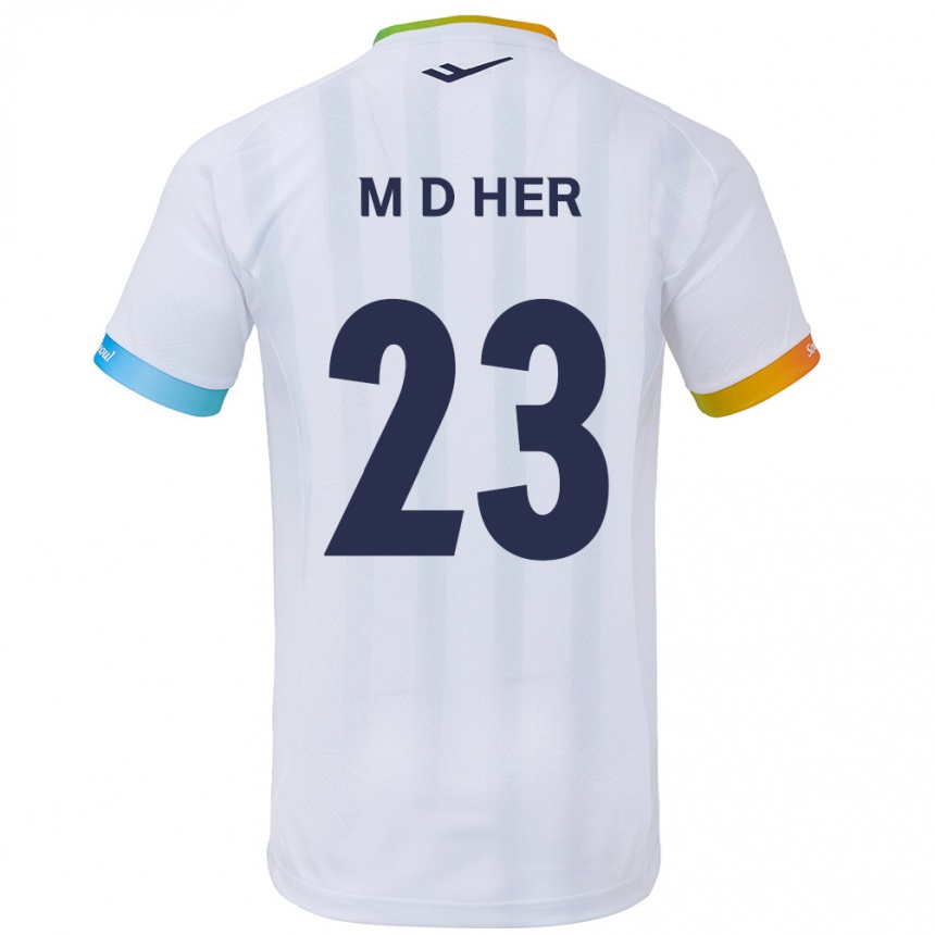 Kids Football Dong-Min Her #23 White Blue Away Jersey 2024/25 T-Shirt Nz