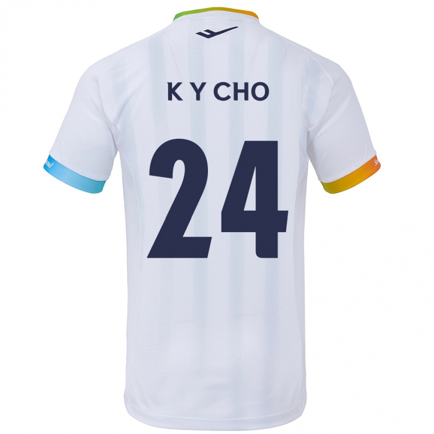 Kids Football Young-Kwang Cho #24 White Blue Away Jersey 2024/25 T-Shirt Nz