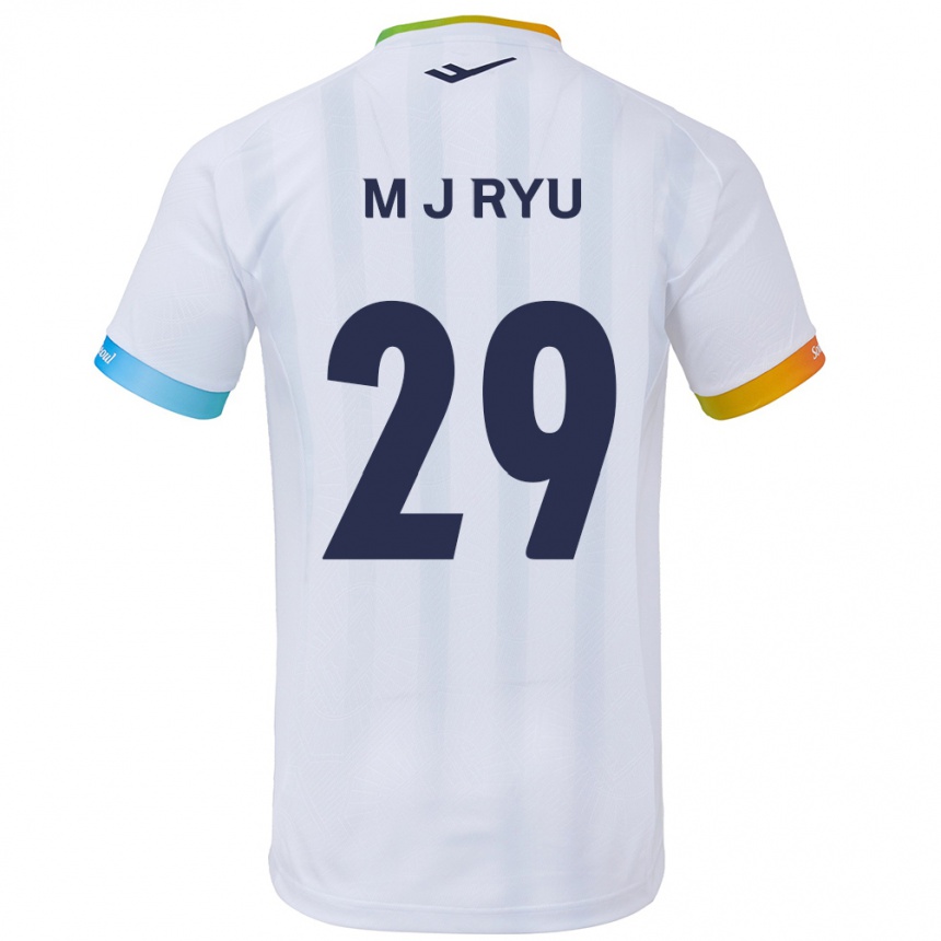 Kids Football Jae-Moon Ryu #29 White Blue Away Jersey 2024/25 T-Shirt Nz