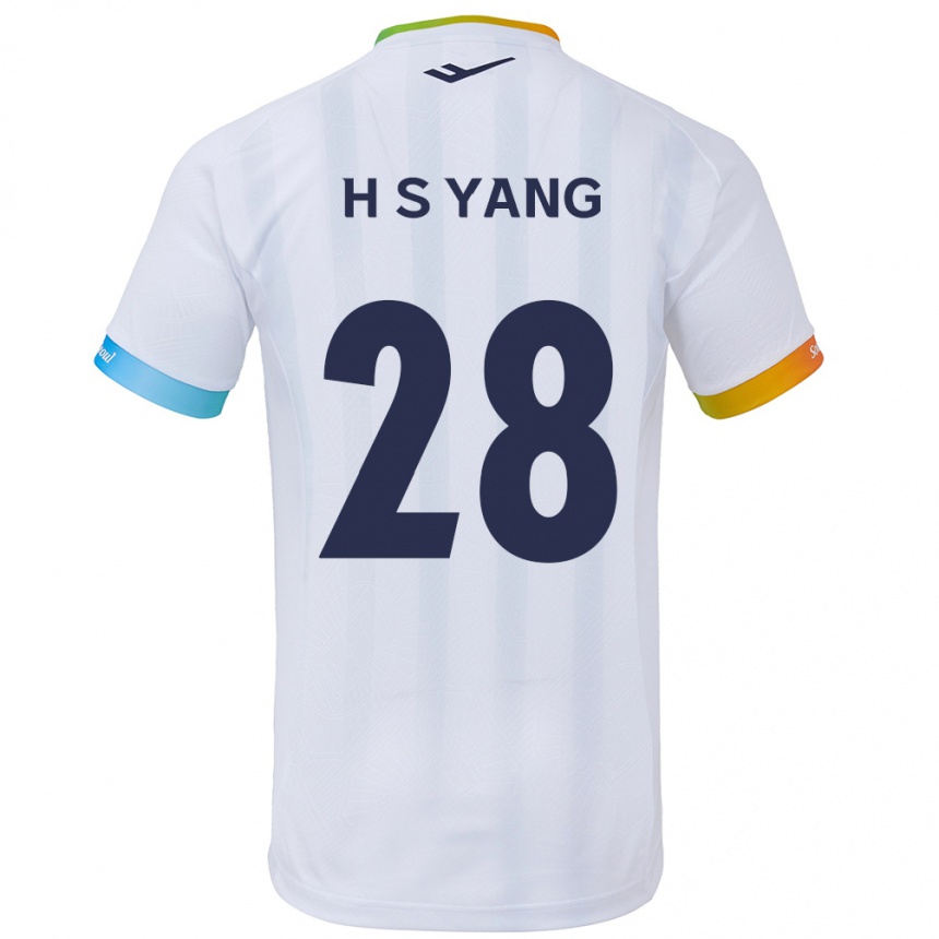 Kids Football Seung-Hyeon Yang #28 White Blue Away Jersey 2024/25 T-Shirt Nz