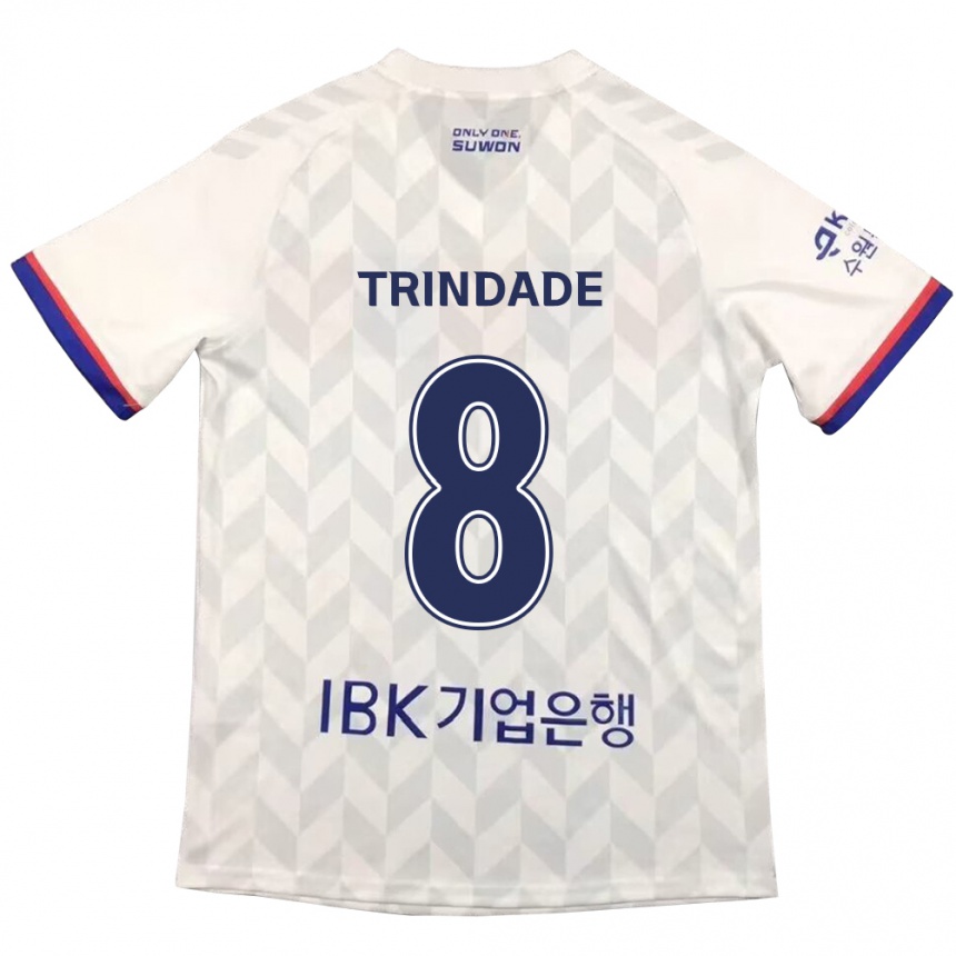 Kids Football Matheus Trindade #8 White Blue Away Jersey 2024/25 T-Shirt Nz