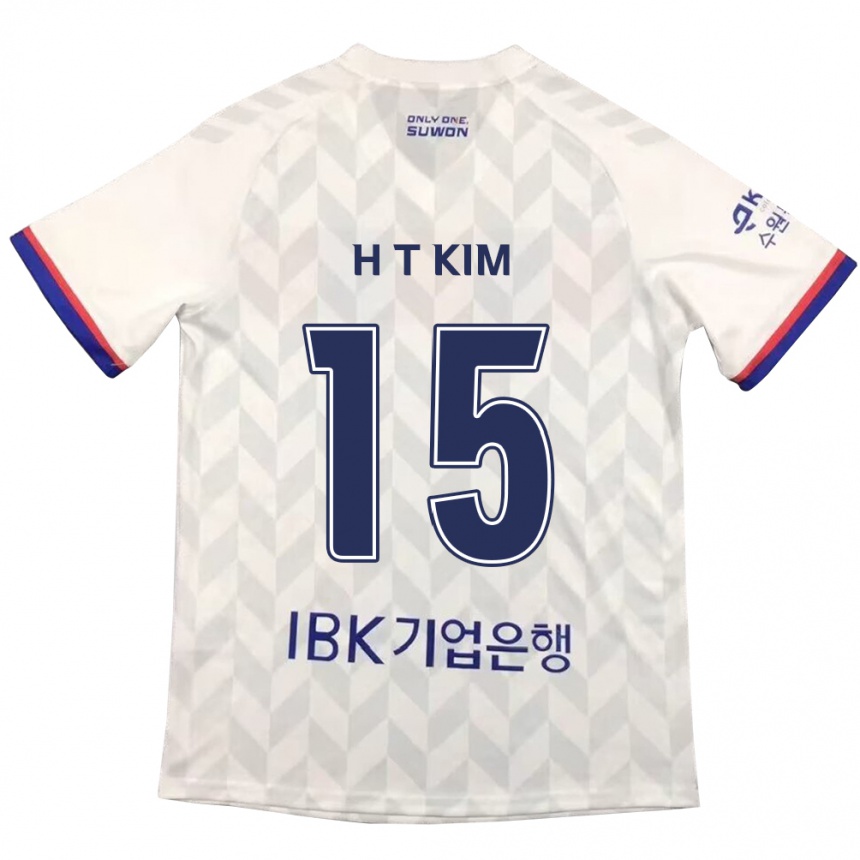 Kids Football Tae-Han Kim #15 White Blue Away Jersey 2024/25 T-Shirt Nz