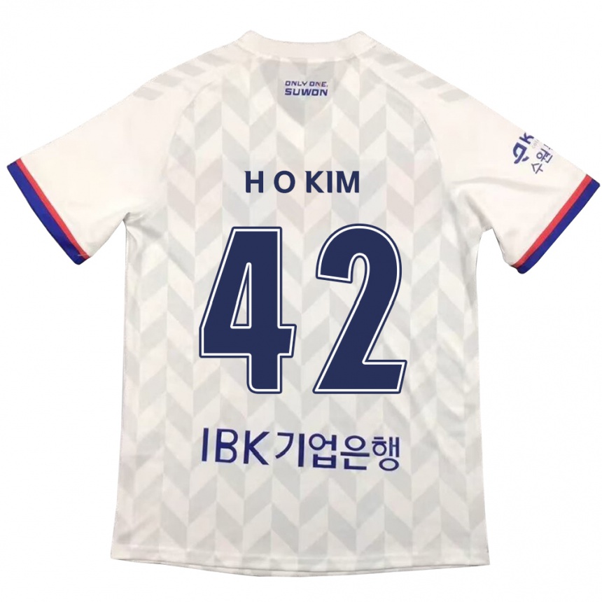 Kids Football One-Hyung Kim #42 White Blue Away Jersey 2024/25 T-Shirt Nz