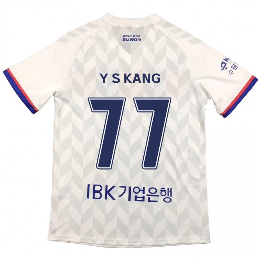 Kids Football Sang-Yun Kang #77 White Blue Away Jersey 2024/25 T-Shirt Nz