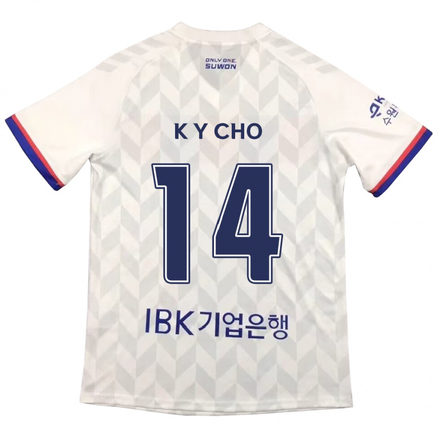 Kids Football Yun-Kwon Cho #14 White Blue Away Jersey 2024/25 T-Shirt Nz