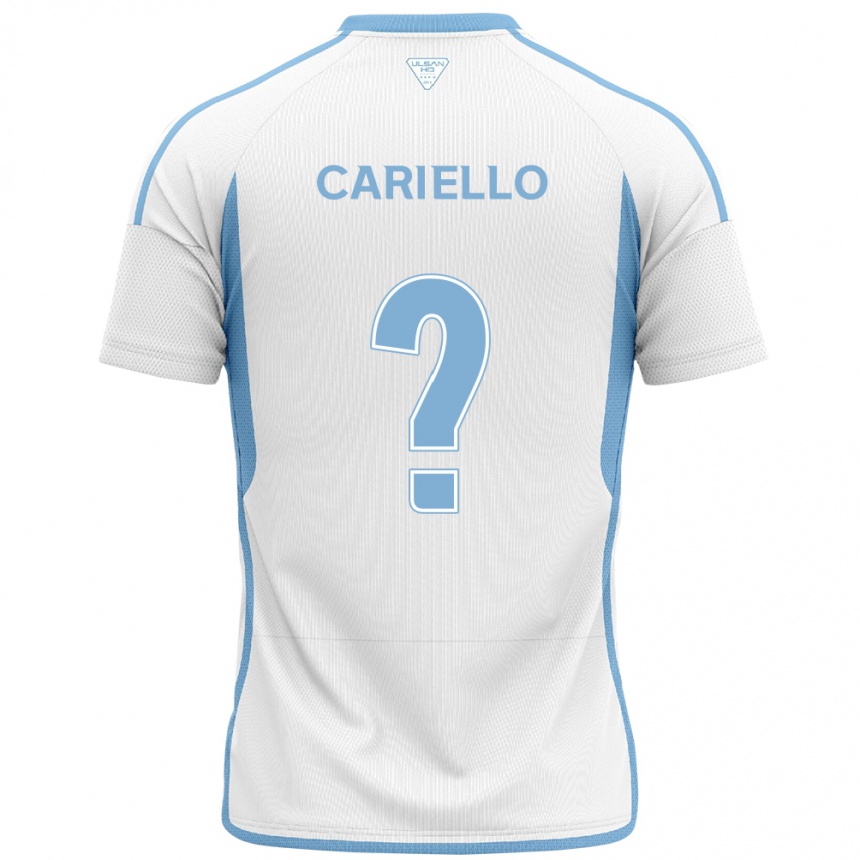 Kids Football Yago Cariello #0 White Blue Away Jersey 2024/25 T-Shirt Nz