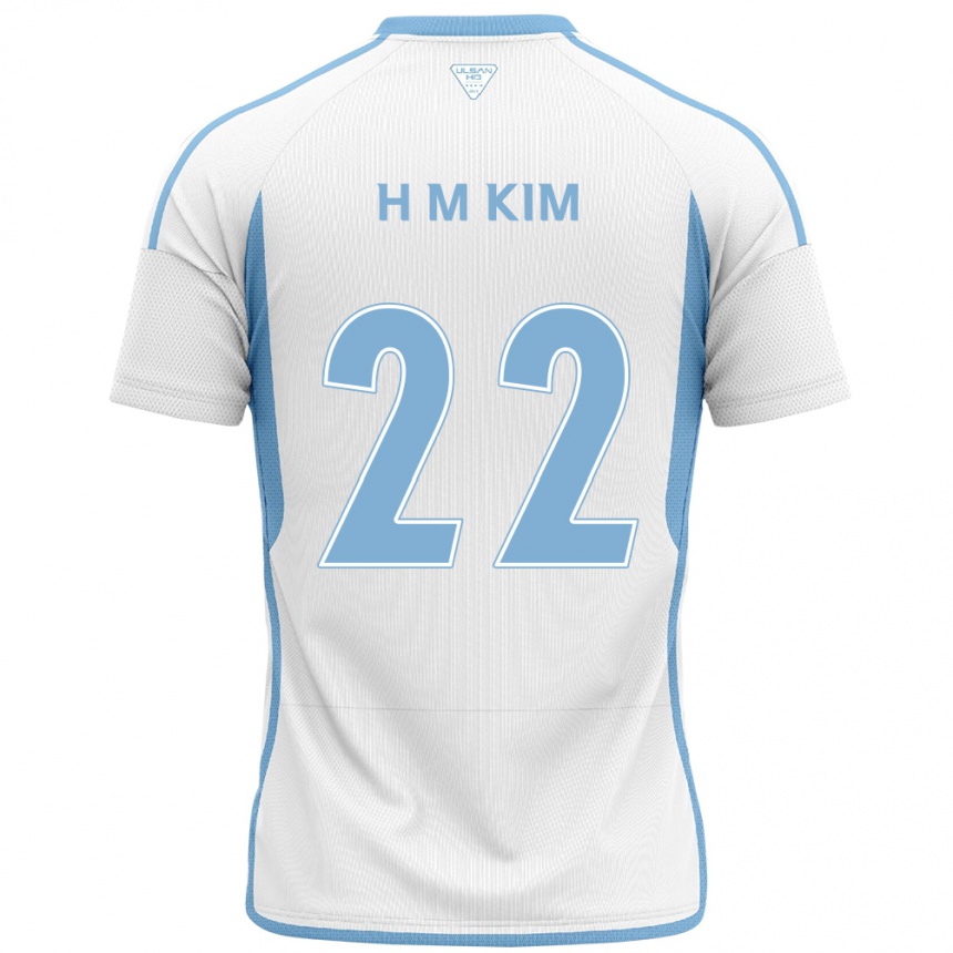 Kids Football Min-Hyuk Kim #22 White Blue Away Jersey 2024/25 T-Shirt Nz