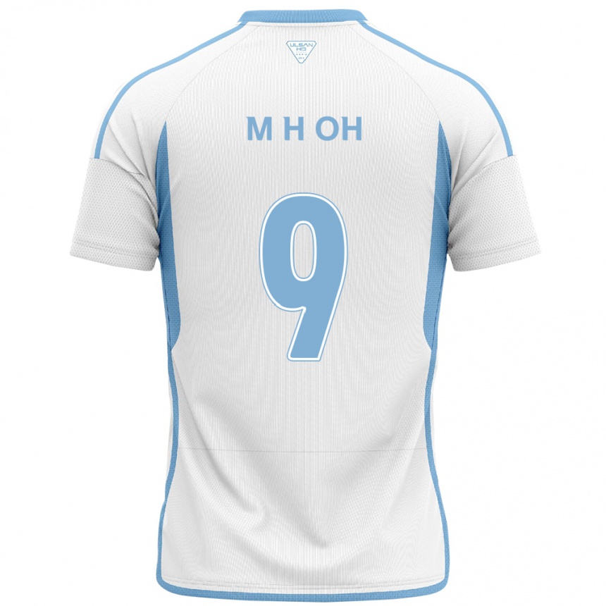 Kids Football Hyun-Min Oh #9 White Blue Away Jersey 2024/25 T-Shirt Nz