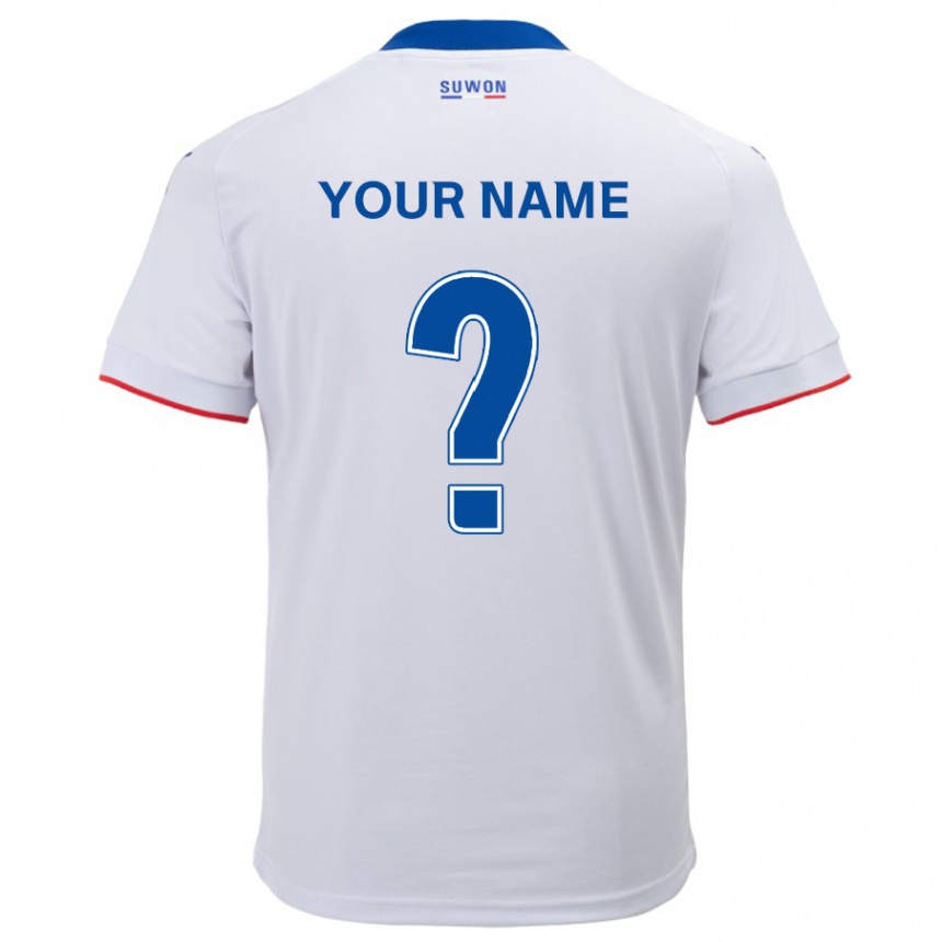 Kids Football Your Name #0 White Blue Away Jersey 2024/25 T-Shirt Nz