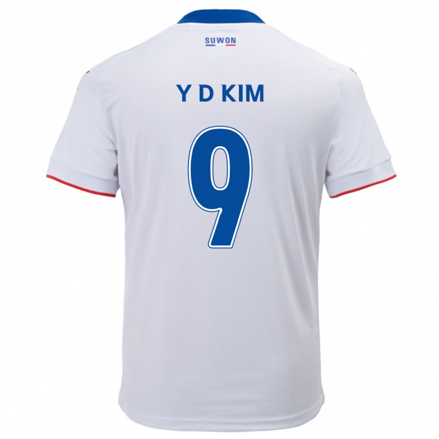 Kids Football Dong-Yeon Kim #9 White Blue Away Jersey 2024/25 T-Shirt Nz