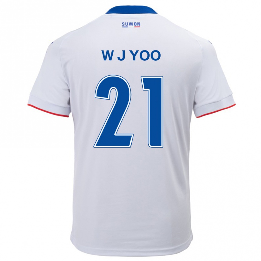 Kids Football Jin-Wook Yoo #21 White Blue Away Jersey 2024/25 T-Shirt Nz