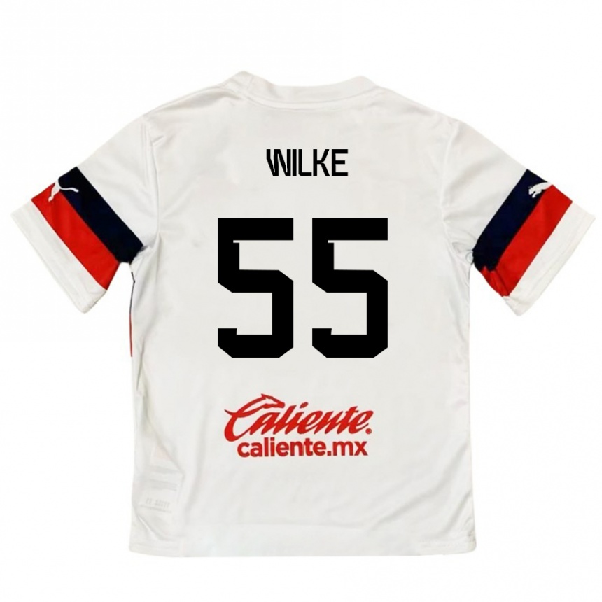 Kids Football Teun Wilke #55 White Red Away Jersey 2024/25 T-Shirt Nz