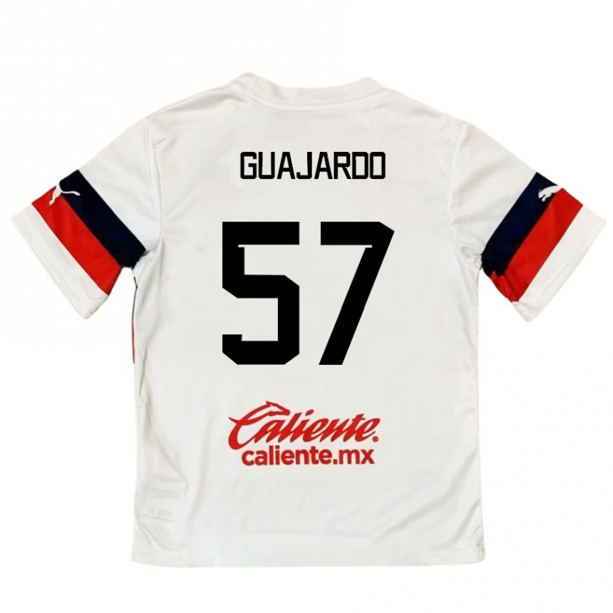 Kids Football Dylan Guajardo #57 White Red Away Jersey 2024/25 T-Shirt Nz