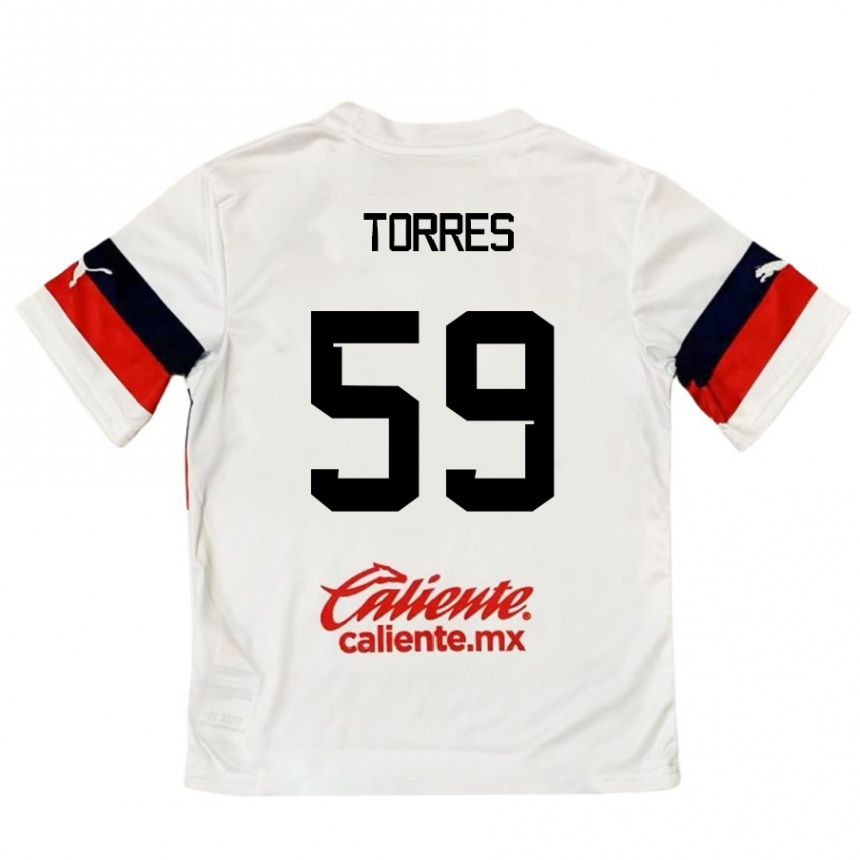 Kids Football Christian Torres #59 White Red Away Jersey 2024/25 T-Shirt Nz