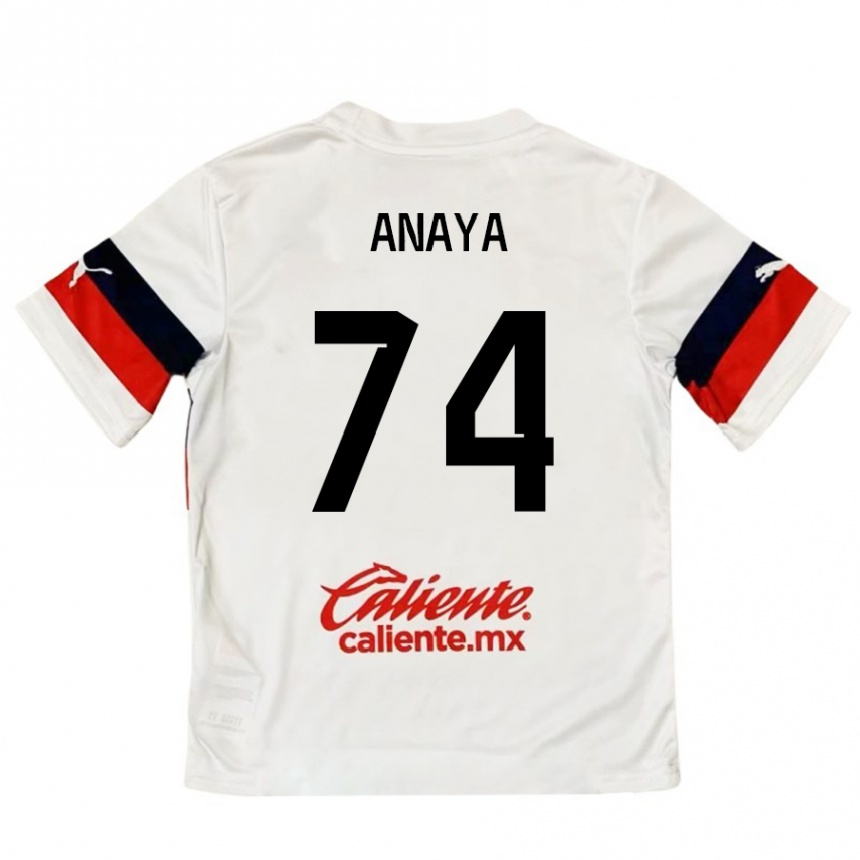 Kids Football Mario Anaya #74 White Red Away Jersey 2024/25 T-Shirt Nz