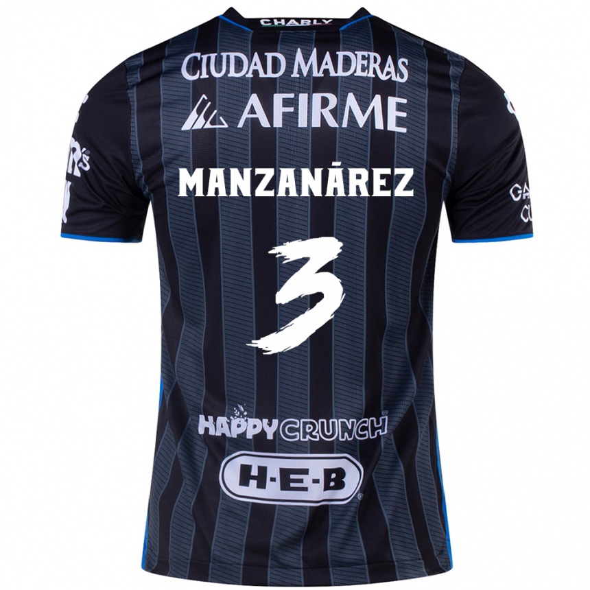 Kids Football Óscar Manzanárez #3 White Black Away Jersey 2024/25 T-Shirt Nz