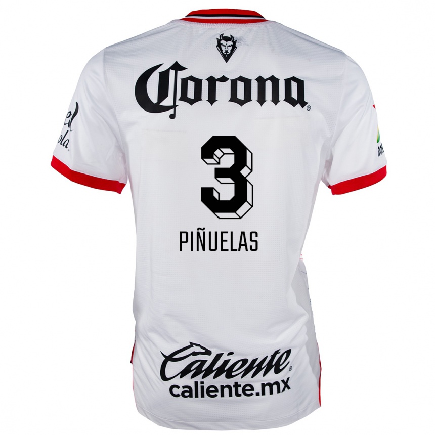 Kids Football Fernando Piñuelas #3 White Red Away Jersey 2024/25 T-Shirt Nz