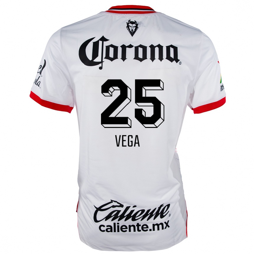 Kids Football Alexis Vega #25 White Red Away Jersey 2024/25 T-Shirt Nz