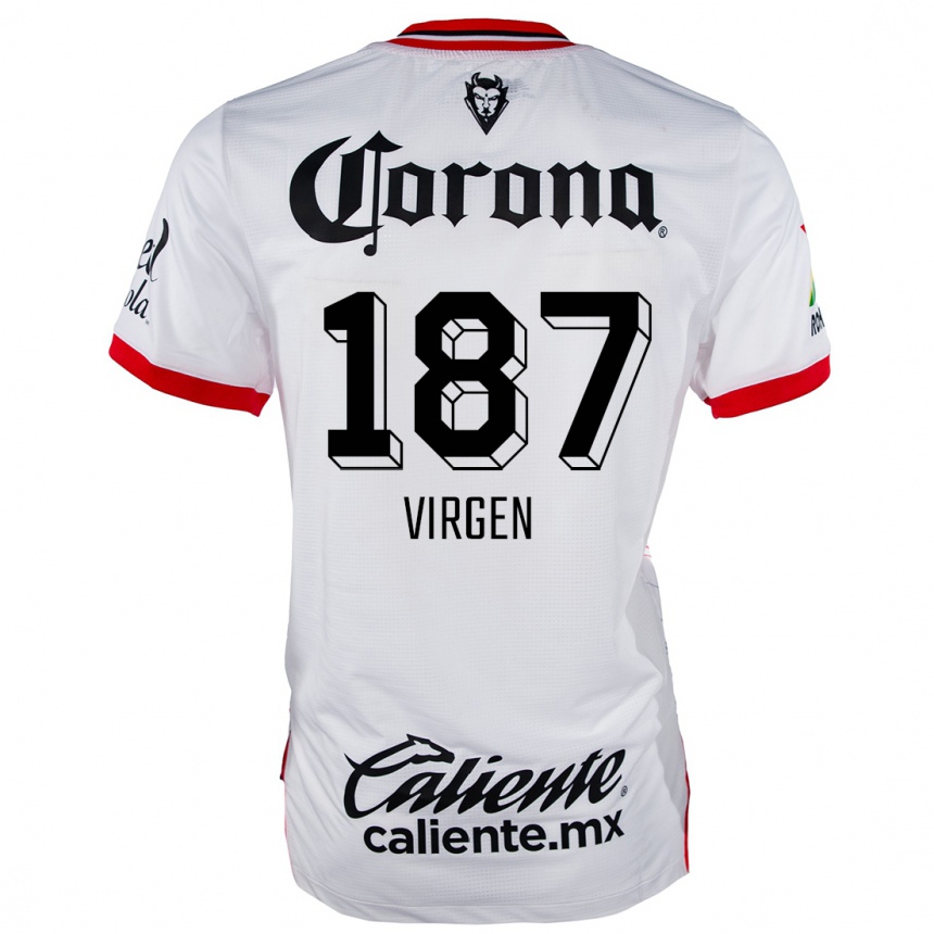 Kids Football Oswaldo Virgen #187 White Red Away Jersey 2024/25 T-Shirt Nz