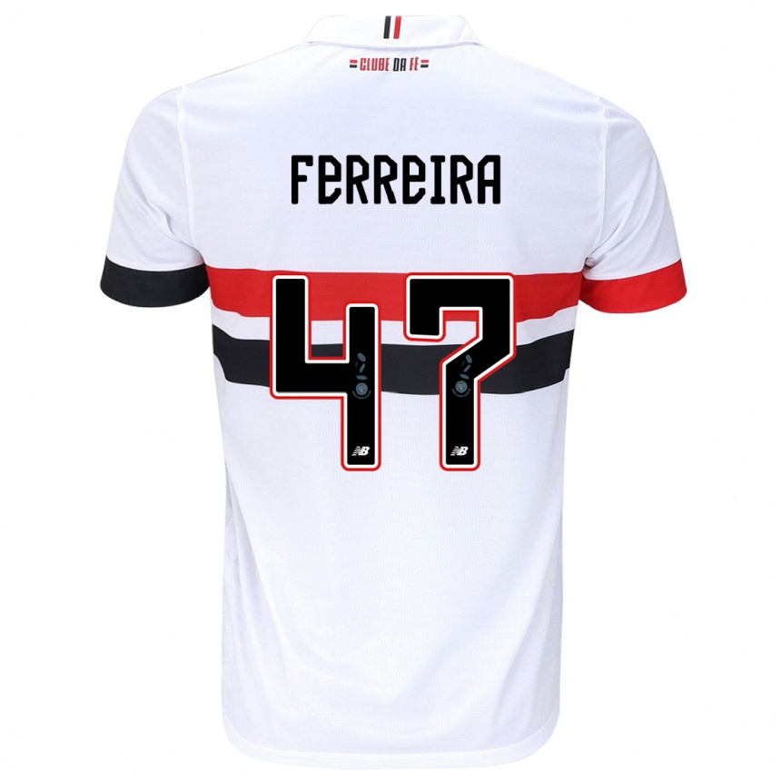 Men Football Ferreira #47 White Red Black Home Jersey 2024/25 T-Shirt Nz