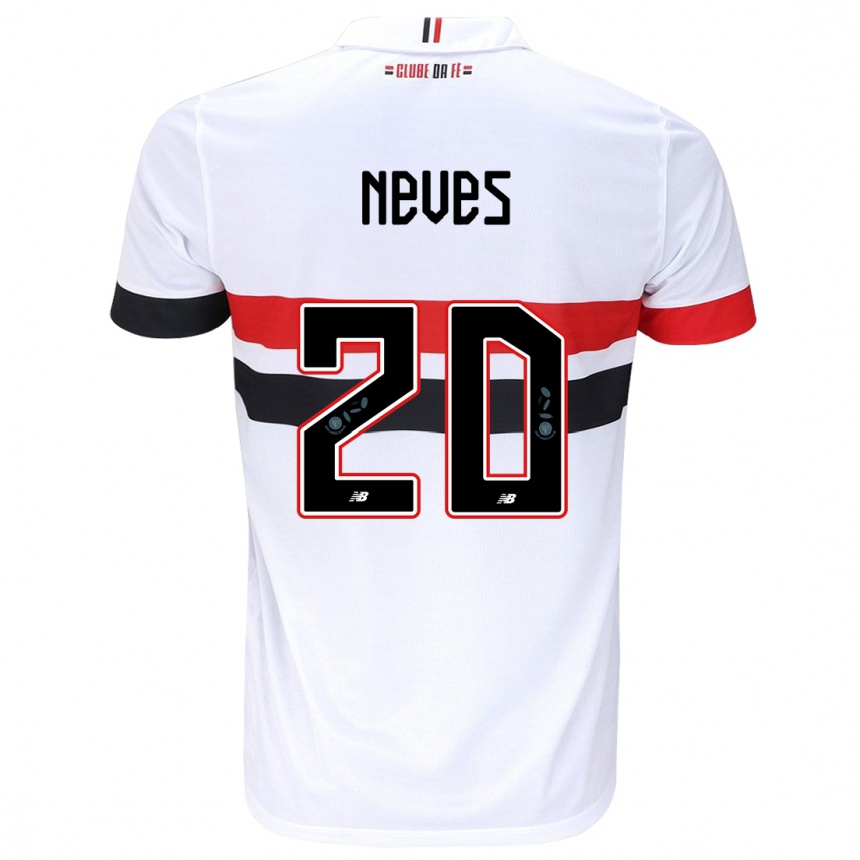 Men Football Gabriel Neves #20 White Red Black Home Jersey 2024/25 T-Shirt Nz