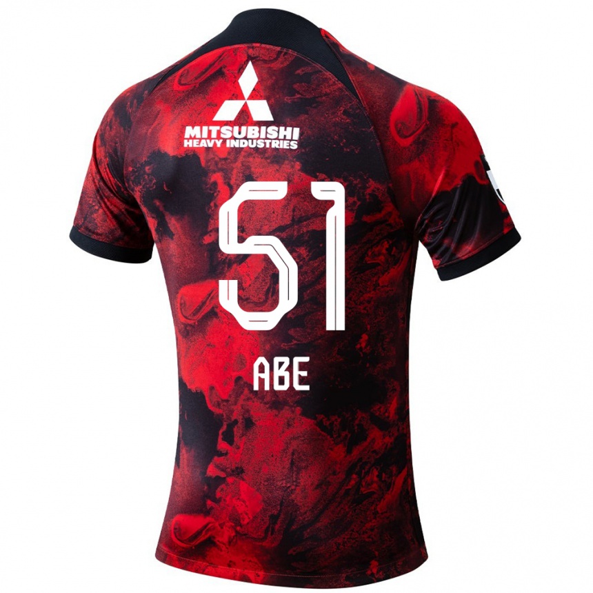 Men Football Shintaro Abe #51 Red Black Home Jersey 2024/25 T-Shirt Nz