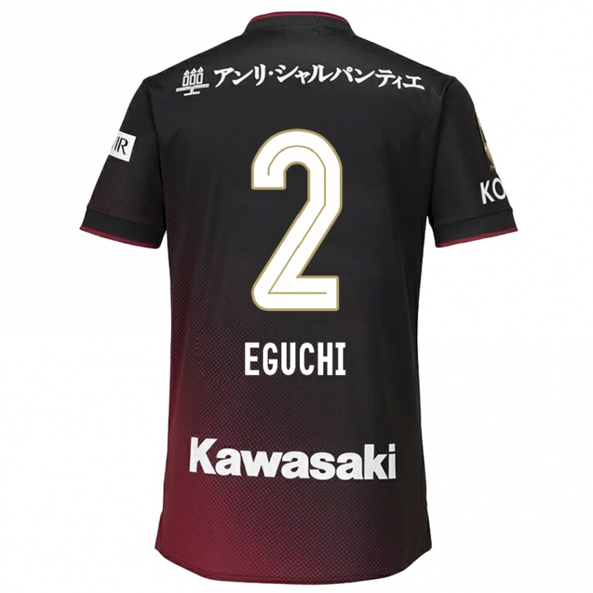 Men Football Takuma Eguchi #2 Black Red Home Jersey 2024/25 T-Shirt Nz