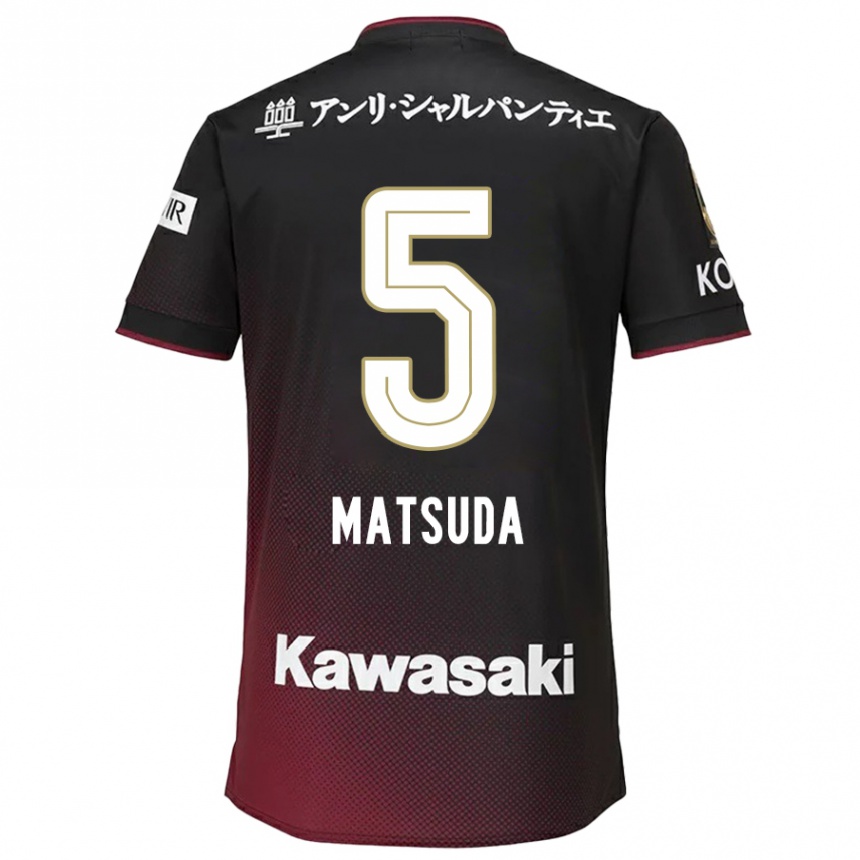 Men Football Shido Matsuda #5 Black Red Home Jersey 2024/25 T-Shirt Nz