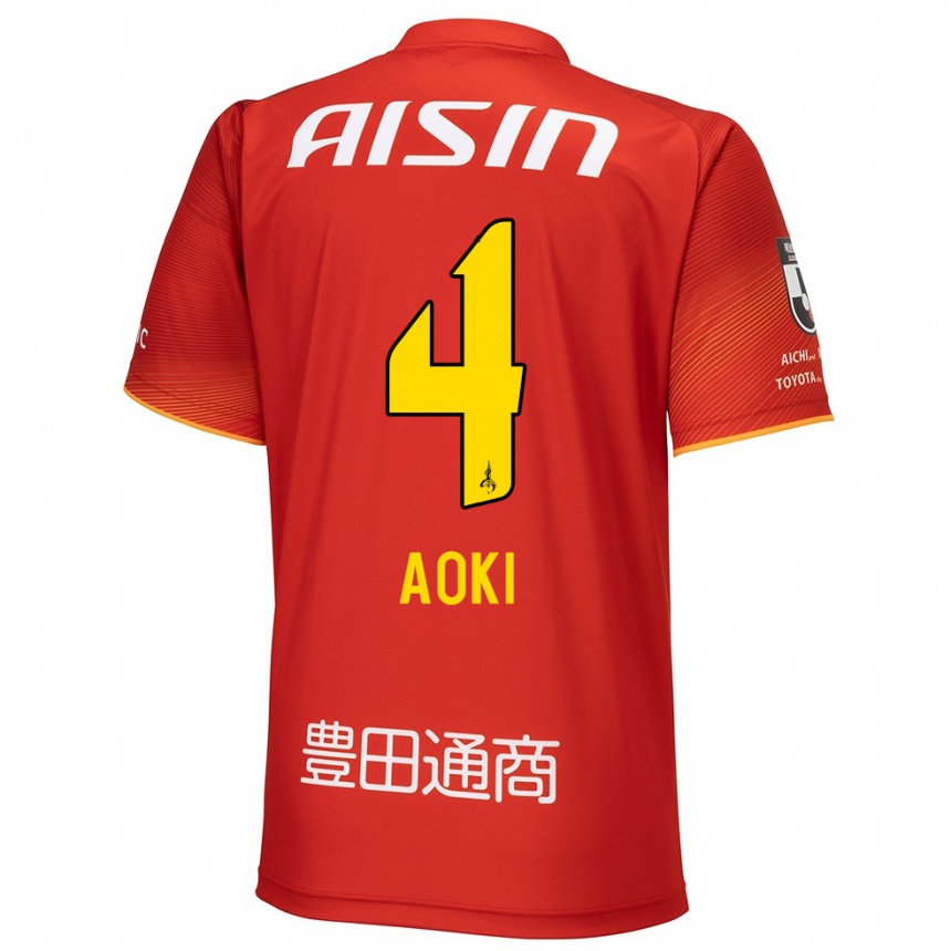 Men Football Masamune Aoki #4 Red White Yellow Home Jersey 2024/25 T-Shirt Nz