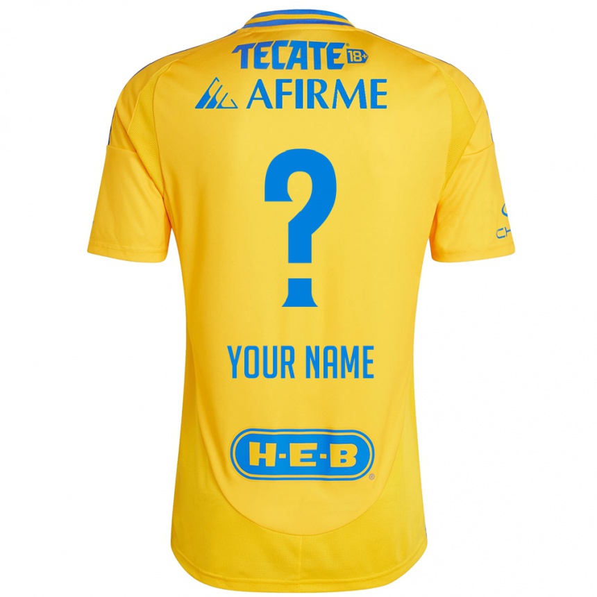 Men Football Your Name #0 Gold Yellow Home Jersey 2024/25 T-Shirt Nz