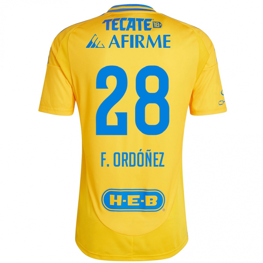 Men Football Fernando Ordóñez #28 Gold Yellow Home Jersey 2024/25 T-Shirt Nz