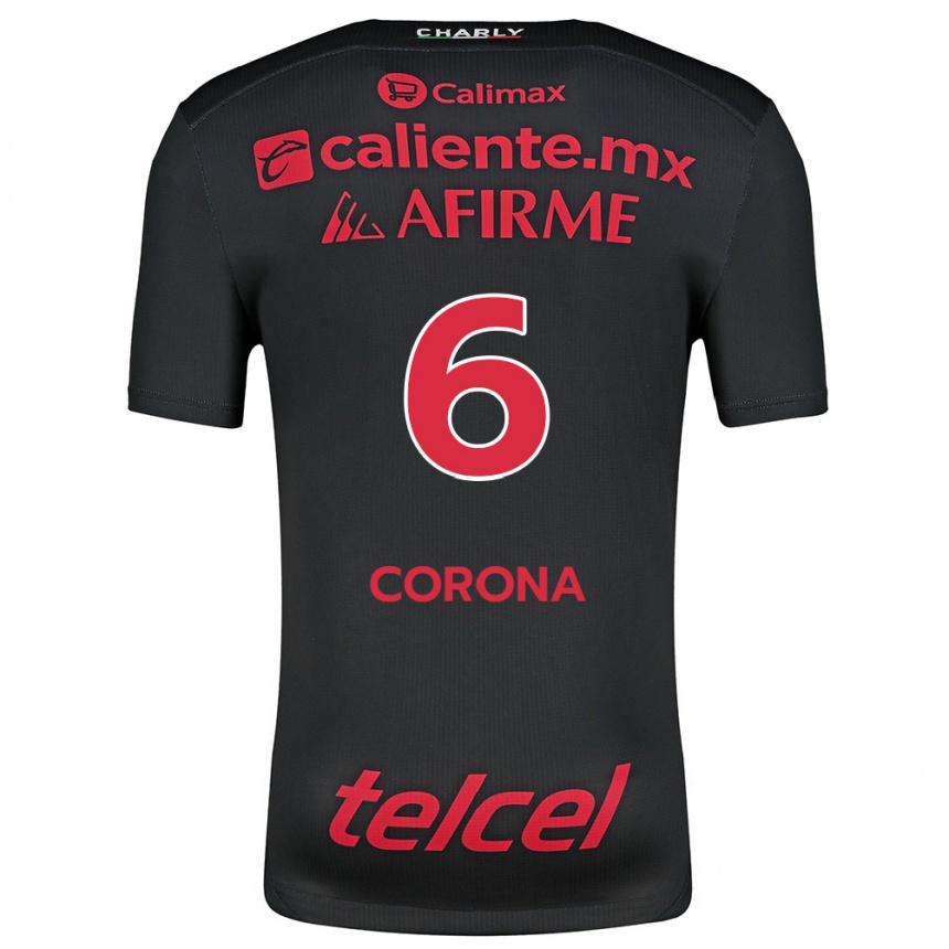 Men Football Joe Corona #6 Black Red Home Jersey 2024/25 T-Shirt Nz