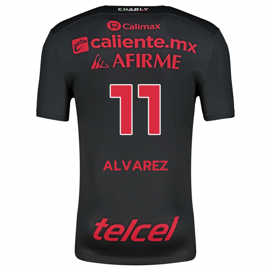 Men Football Efraín Álvarez #11 Black Red Home Jersey 2024/25 T-Shirt Nz