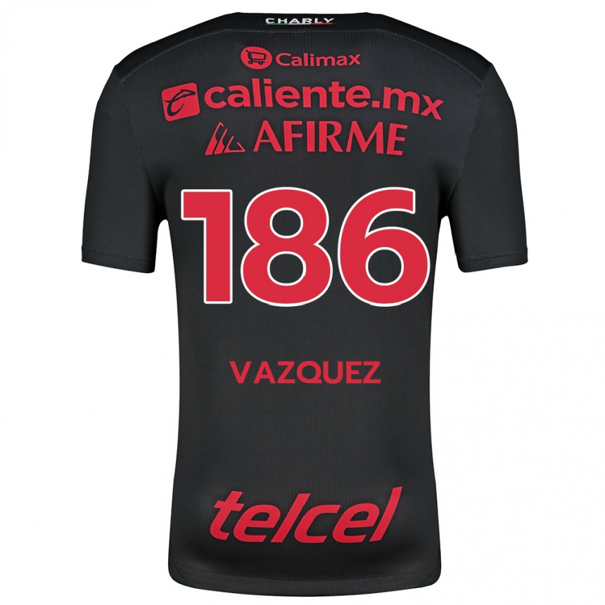 Men Football Octavio Vázquez #186 Black Red Home Jersey 2024/25 T-Shirt Nz