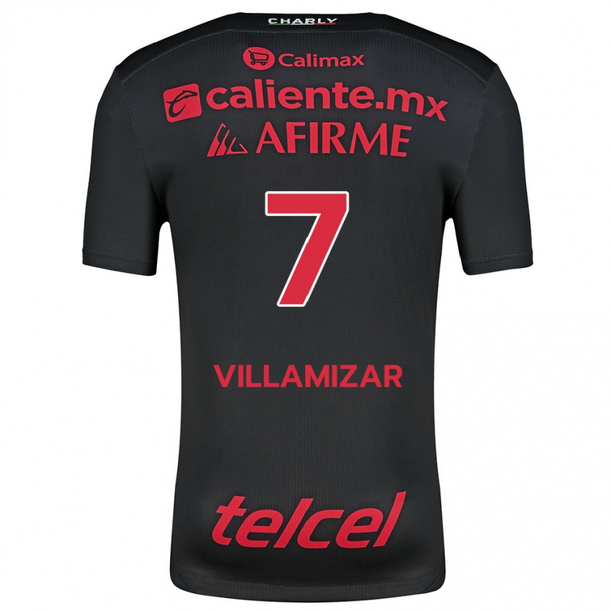 Men Football Paola Villamizar #7 Black Red Home Jersey 2024/25 T-Shirt Nz