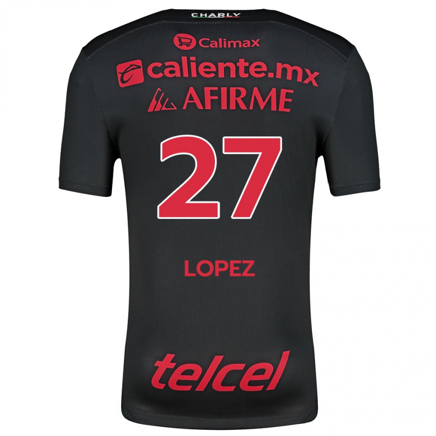 Men Football Victoria López #27 Black Red Home Jersey 2024/25 T-Shirt Nz