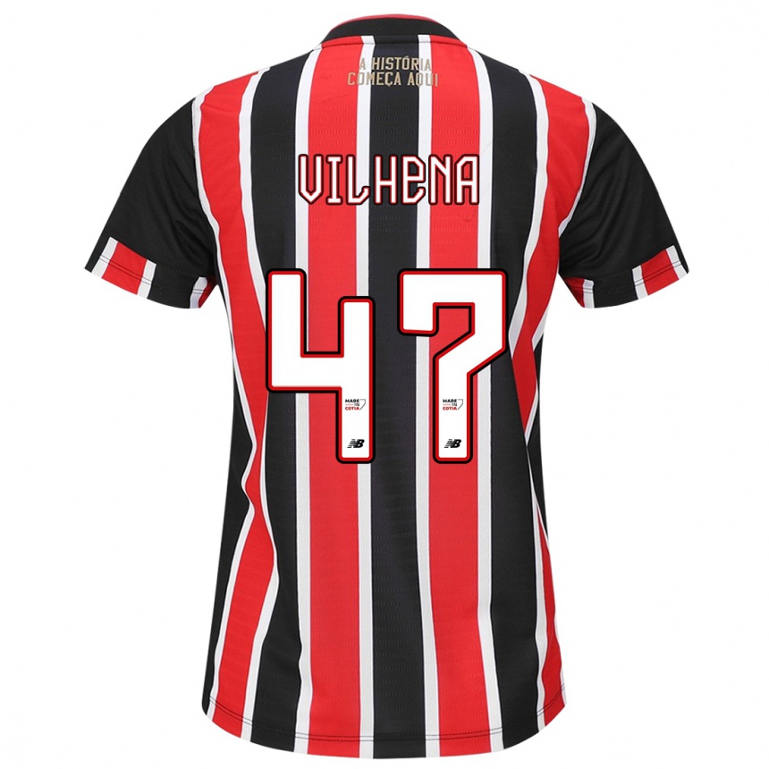 Men Football Pedro Vilhena #47 Black Red White Away Jersey 2024/25 T-Shirt Nz