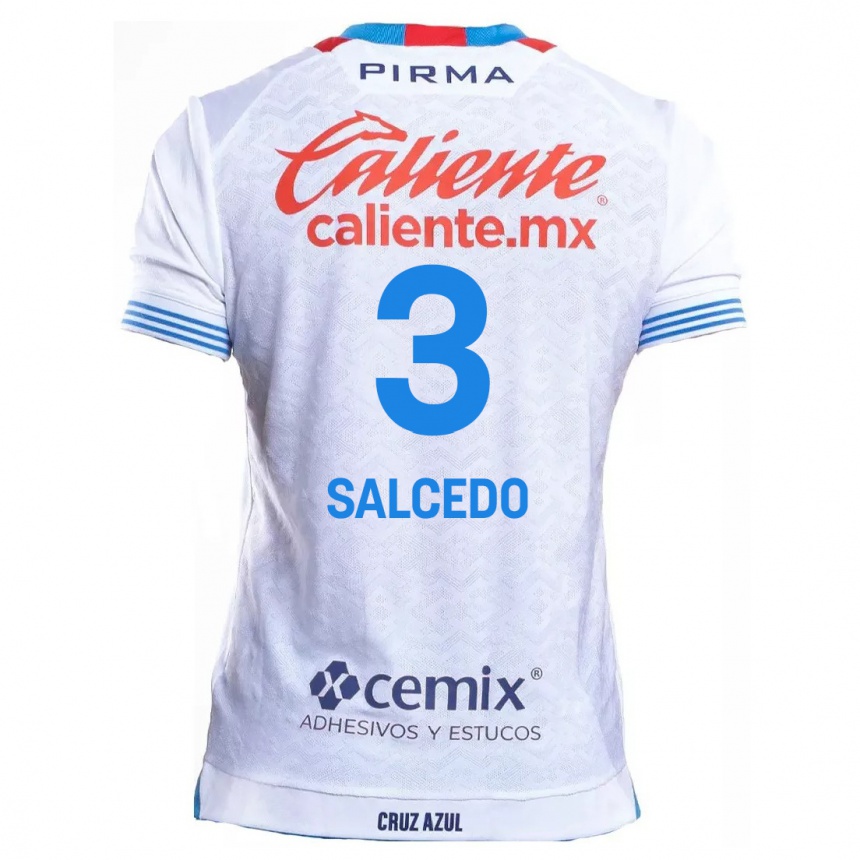 Men Football Carlos Salcedo #3 White Blue Away Jersey 2024/25 T-Shirt Nz