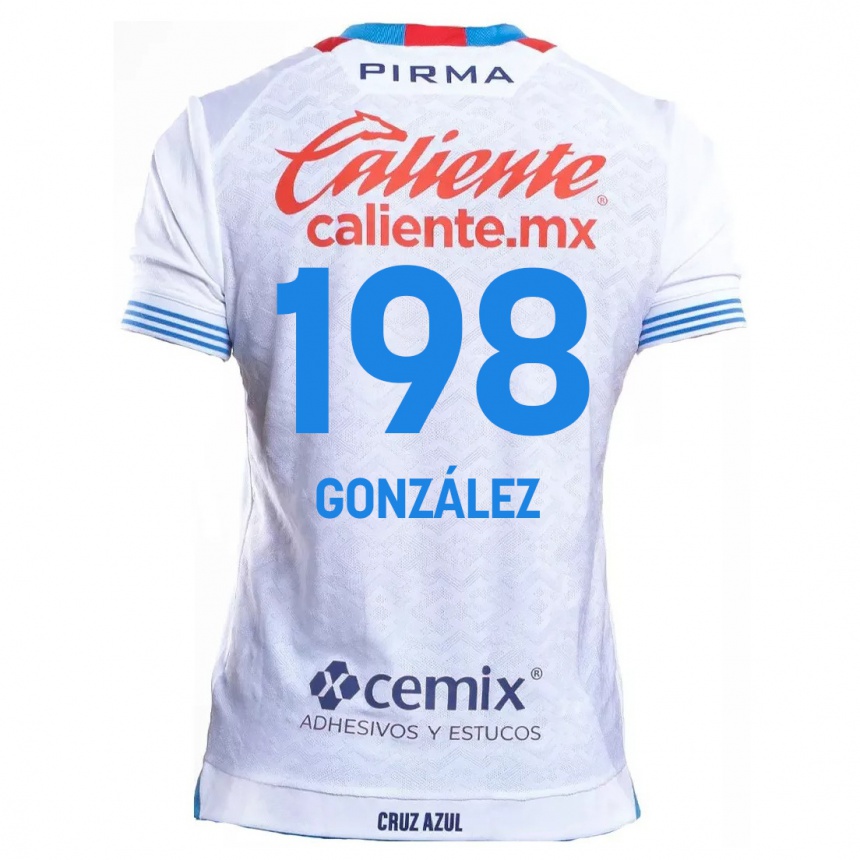 Men Football Kenneth González #198 White Blue Away Jersey 2024/25 T-Shirt Nz