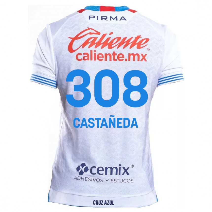 Men Football Emiliano Castañeda #308 White Blue Away Jersey 2024/25 T-Shirt Nz