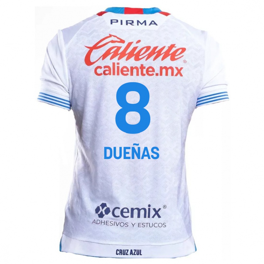 Men Football Jesús Dueñas #8 White Blue Away Jersey 2024/25 T-Shirt Nz