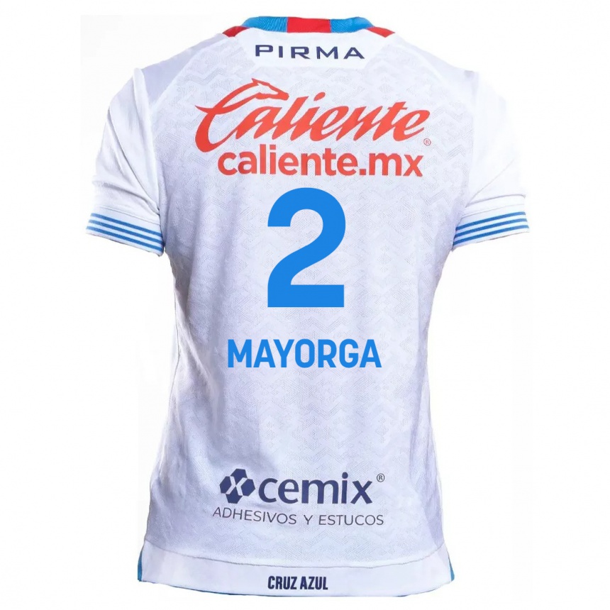 Men Football Alejandro Mayorga #2 White Blue Away Jersey 2024/25 T-Shirt Nz