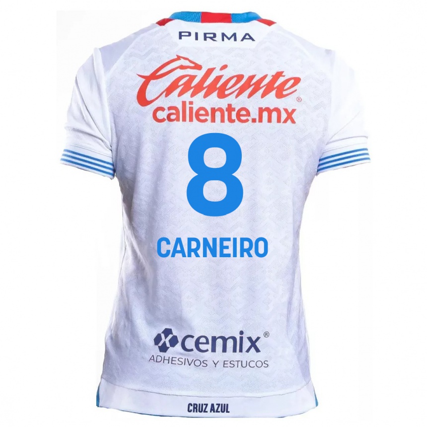 Men Football Gonzalo Carneiro #8 White Blue Away Jersey 2024/25 T-Shirt Nz