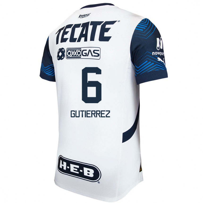 Men Football Édson Gutiérrez #6 White Blue Away Jersey 2024/25 T-Shirt Nz